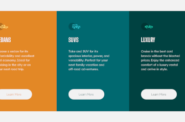 Screenshot of three column preview card component.